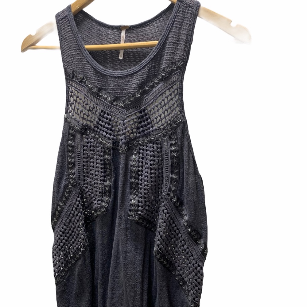Free People Tank Crochet Beaded Top Boho Large
